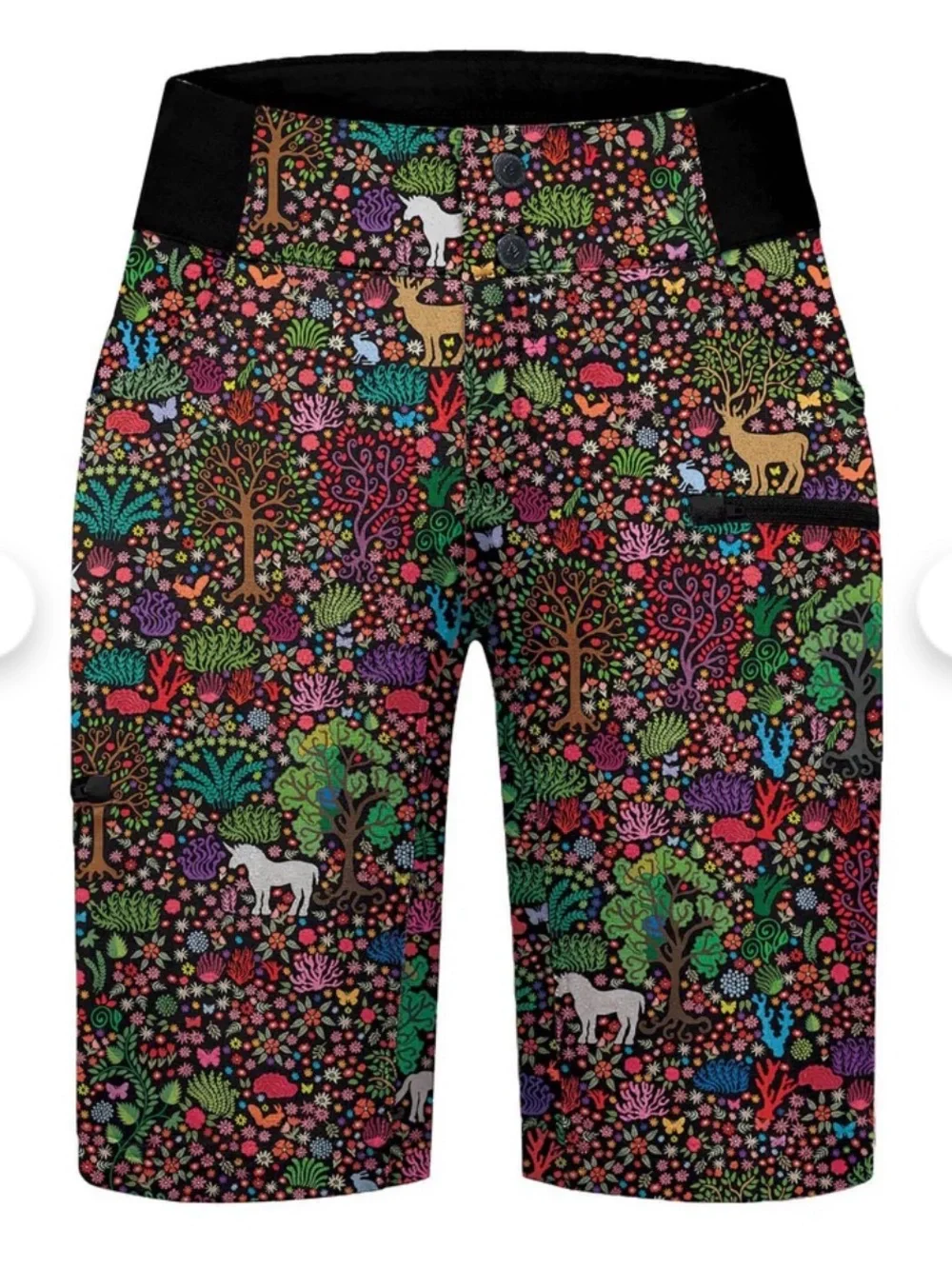 Shredly Unicorn Print Adventure Bike Shorts with Black Stretch Waistband